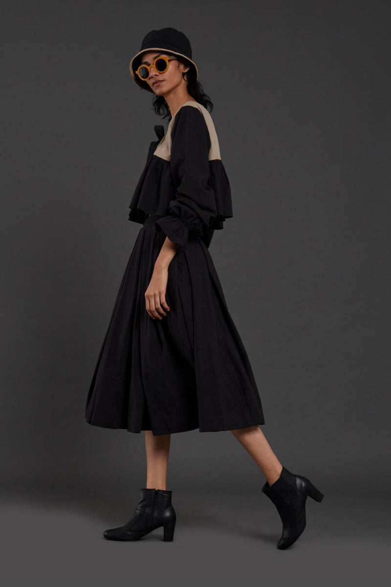 Black & Beige Bow Set Co-ord Set,Skirts,Top & Tunics by Mati in black color for women in Singapore
