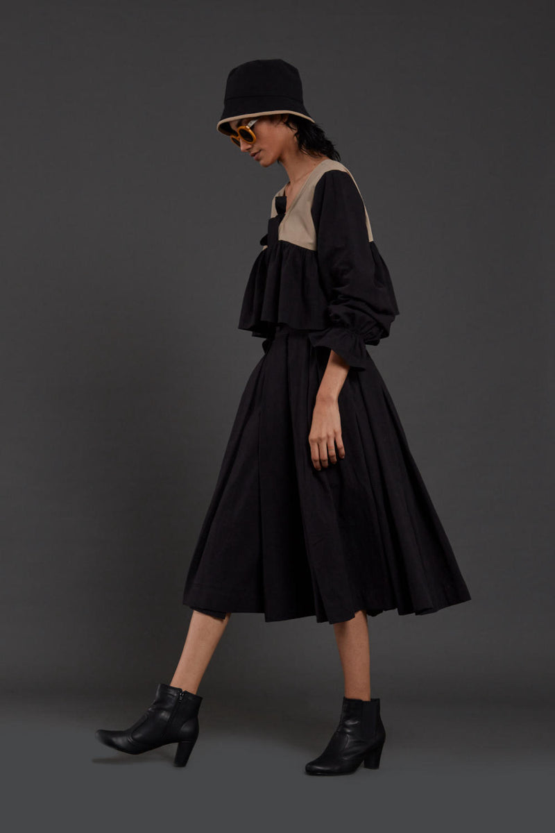 Black & Beige Bow Set Co-ord Set,Skirts,Top & Tunics by Mati in black color for women in Singapore