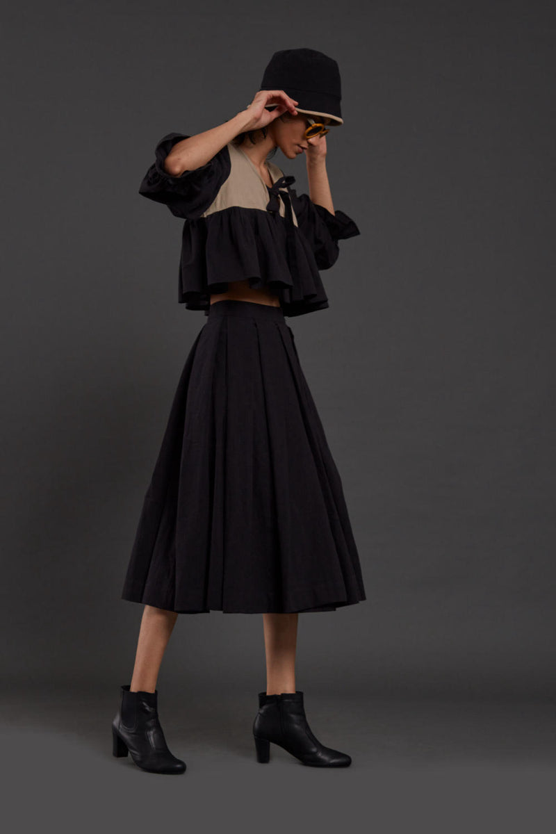 Black & Beige Bow Set Co-ord Set,Skirts,Top & Tunics by Mati in black color for women in Singapore