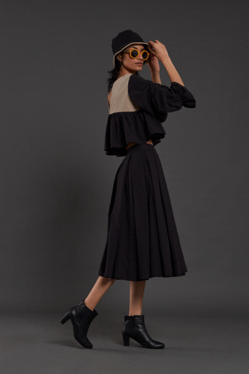 Black & Beige Bow Set Co-ord Set,Skirts,Top & Tunics by Mati in black color for women in Singapore