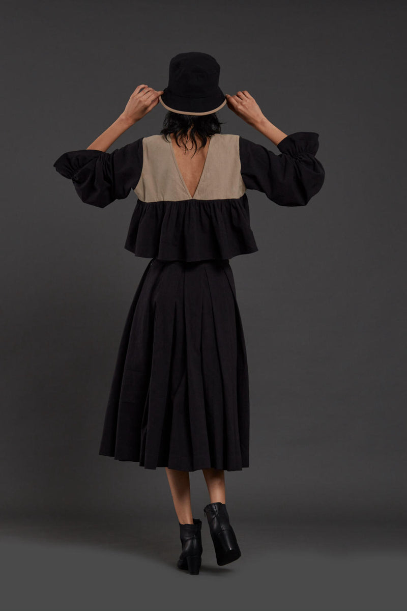 Black & Beige Bow Set Co-ord Set,Skirts,Top & Tunics by Mati in black color for women in Singapore
