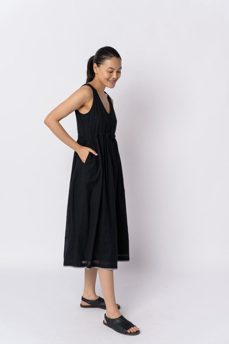 Black front tie - up dress - Black Dress by World of Crow in black color for women in Singapore
