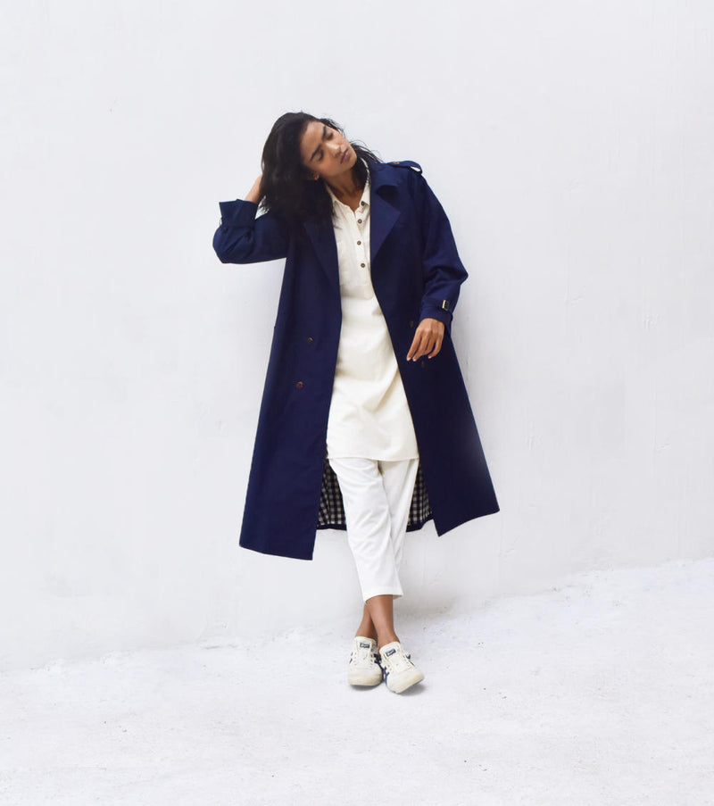 Blue Sage Trench Coat Jackets & Overlays by Khara Kapas for women in Singapore