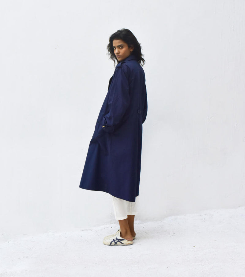 Blue Sage Trench Coat Jackets & Overlays by Khara Kapas for women in Singapore