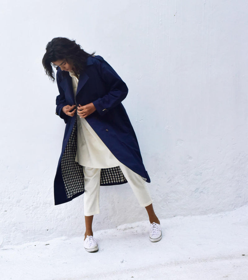 Blue Sage Trench Coat Jackets & Overlays by Khara Kapas for women in Singapore