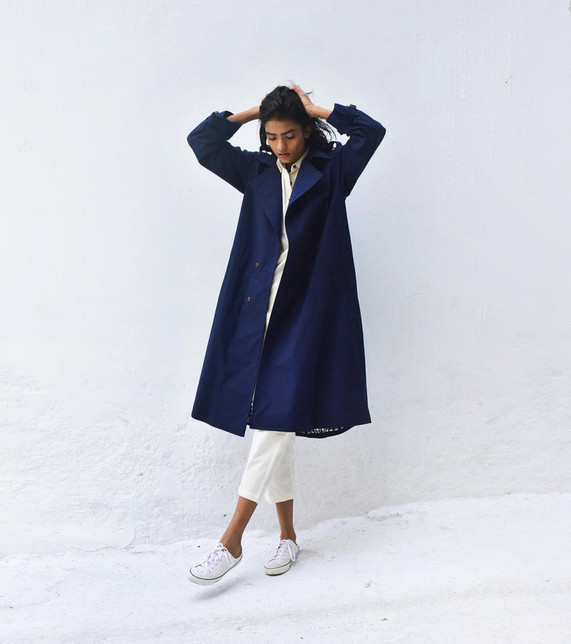 Blue Sage Trench Coat Jackets & Overlays by Khara Kapas for women in Singapore