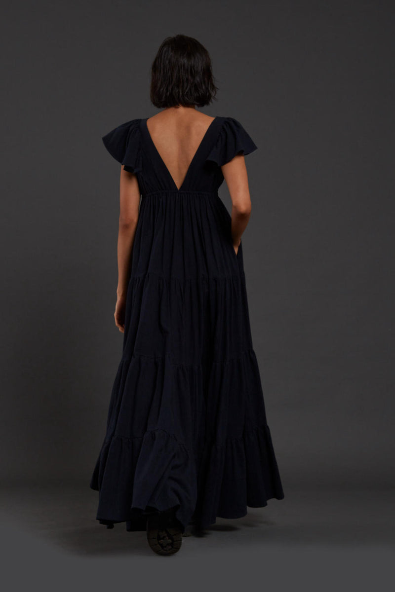Navy Blue Tiered Gown Dress by Mati for women in Singapore