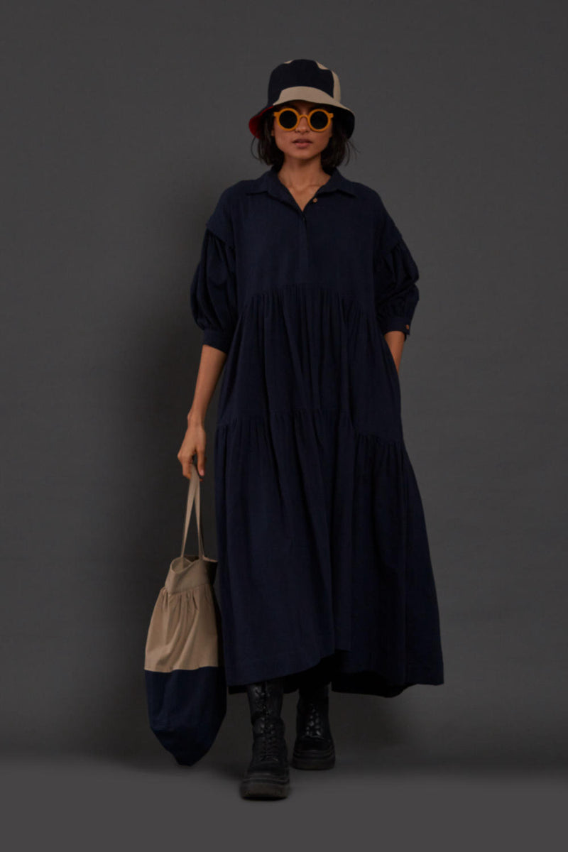 Navy Blue Tiered Shirt Dress Dress by Mati for women in Singapore