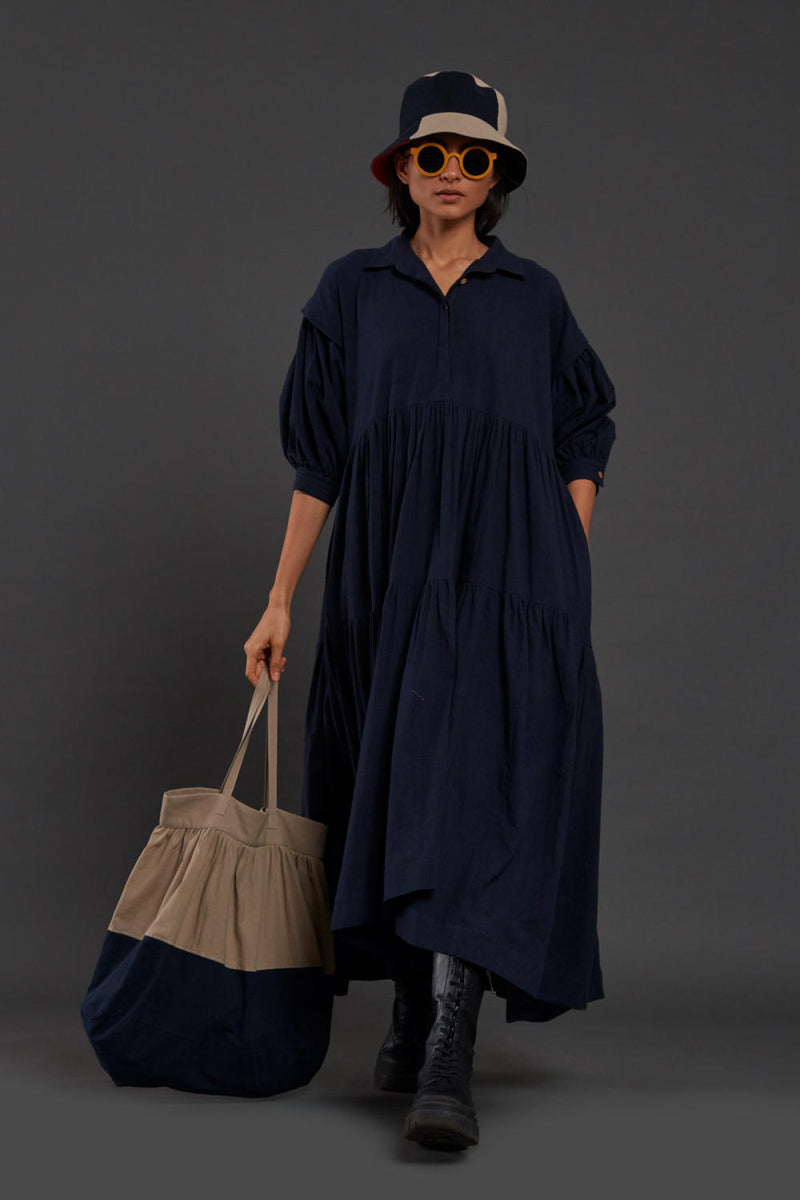 Navy Blue Tiered Shirt Dress Dress by Mati for women in Singapore