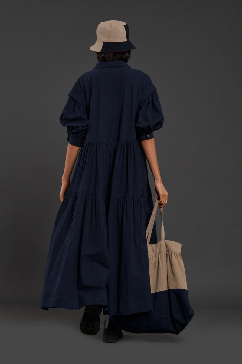 Navy Blue Tiered Shirt Dress Dress by Mati for women in Singapore