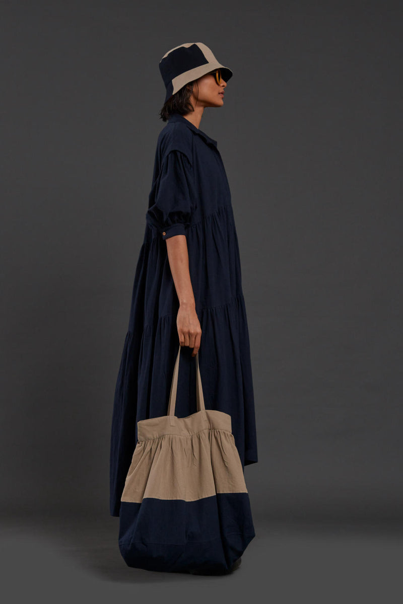 Navy Blue Tiered Shirt Dress Dress by Mati for women in Singapore