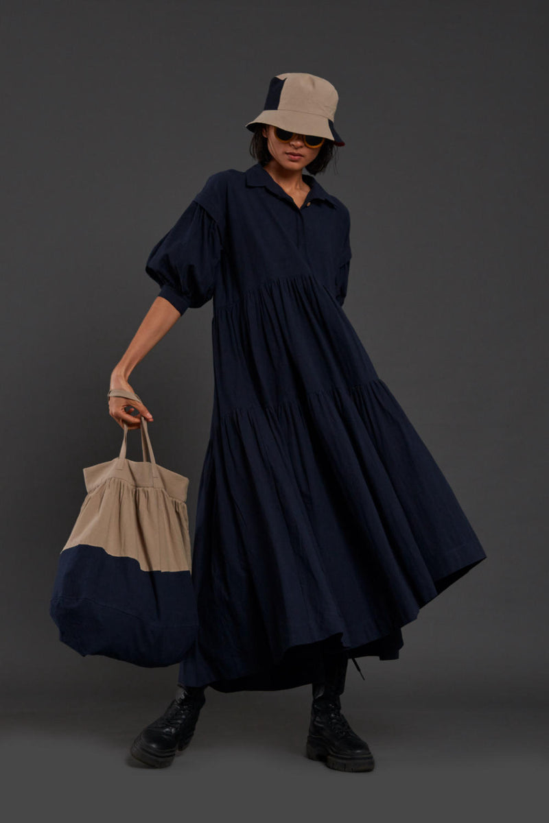 Navy Blue Tiered Shirt Dress Dress by Mati for women in Singapore