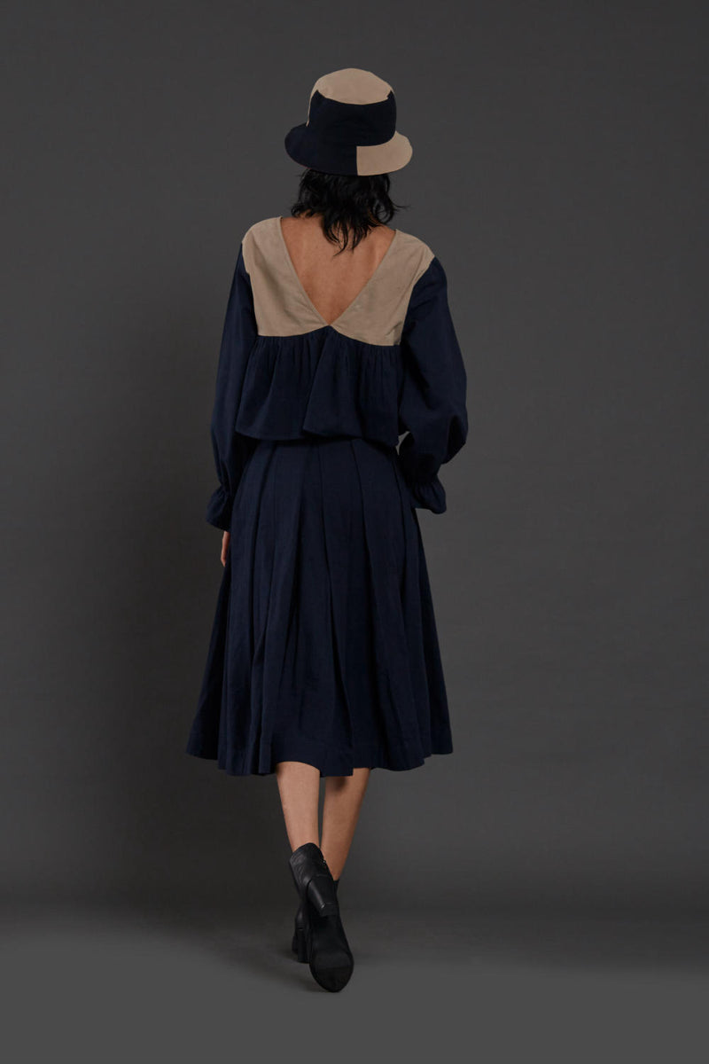 Navy Blue & Beige Bow Set Co-ord Set,Skirts,Top & Tunics by Mati for women in Singapore