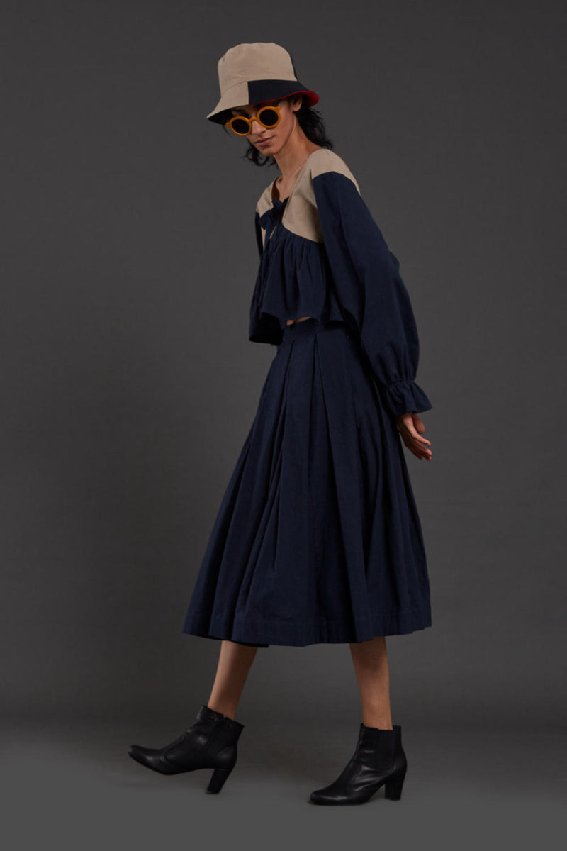 Navy Blue & Beige Bow Set Co-ord Set,Skirts,Top & Tunics by Mati for women in Singapore