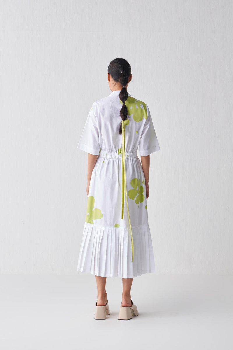 COLLARED SIDE ELASTIC WAIST DRESS Dress by THREE in white color for women in Singapore
