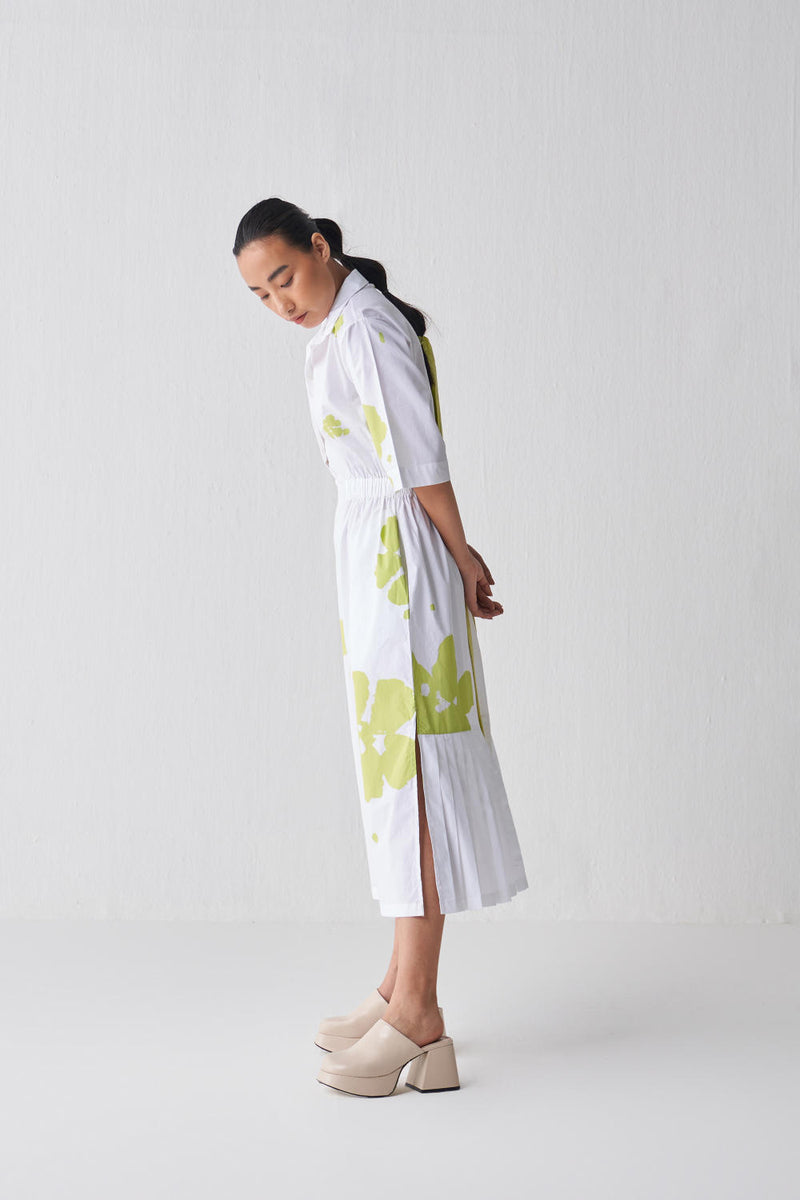 COLLARED SIDE ELASTIC WAIST DRESS Dress by THREE in white color for women in Singapore