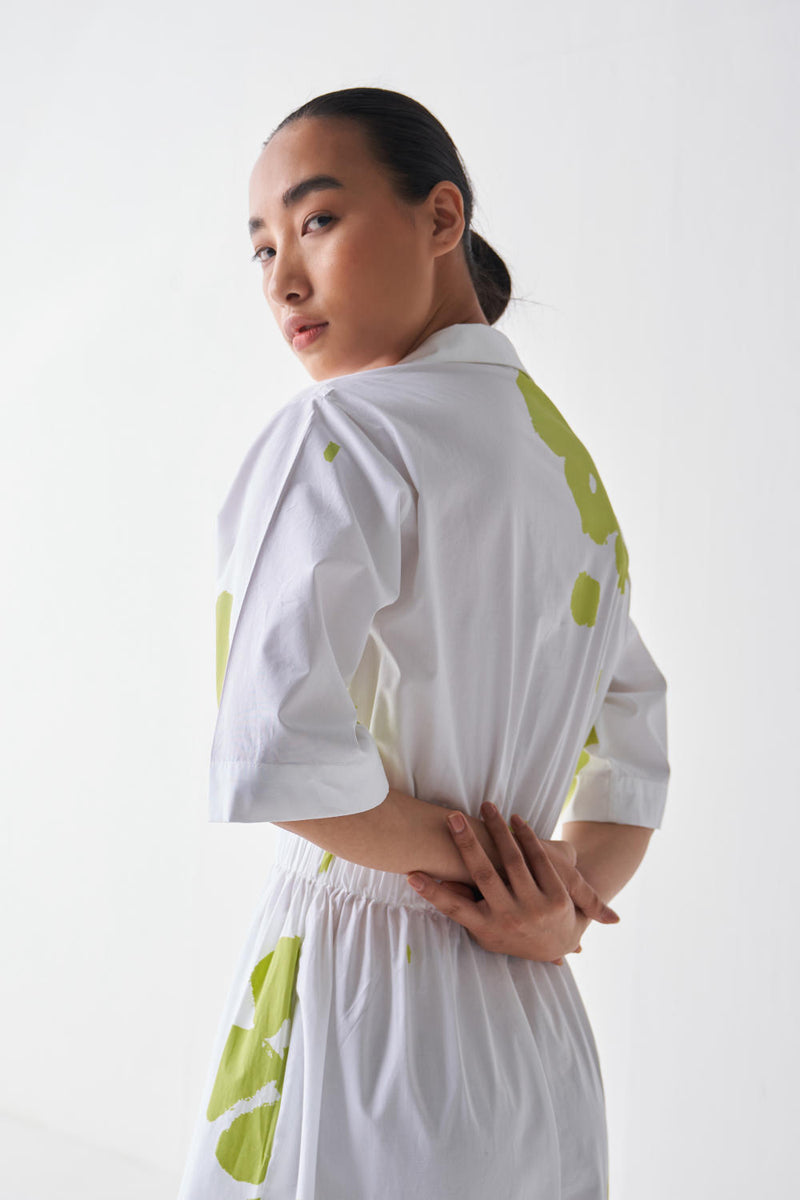 COLLARED SIDE ELASTIC WAIST DRESS Dress by THREE in white color for women in Singapore
