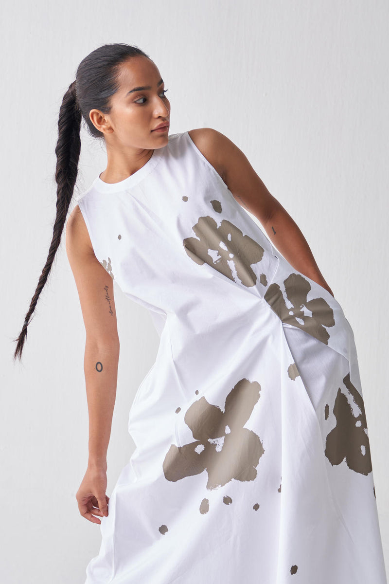 SLEEVELESS ASYMMETRIC DRESS Dress by THREE in white color for women in Singapore