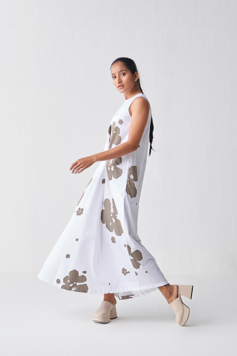 SLEEVELESS ASYMMETRIC DRESS Dress by THREE in white color for women in Singapore