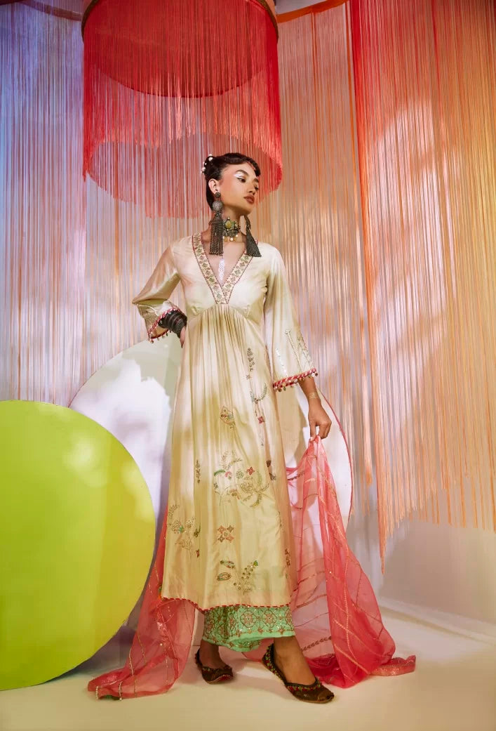 IVORY JAAL SILK KURTA SET Kurta Sets by Rajiramniq for women in Singapore