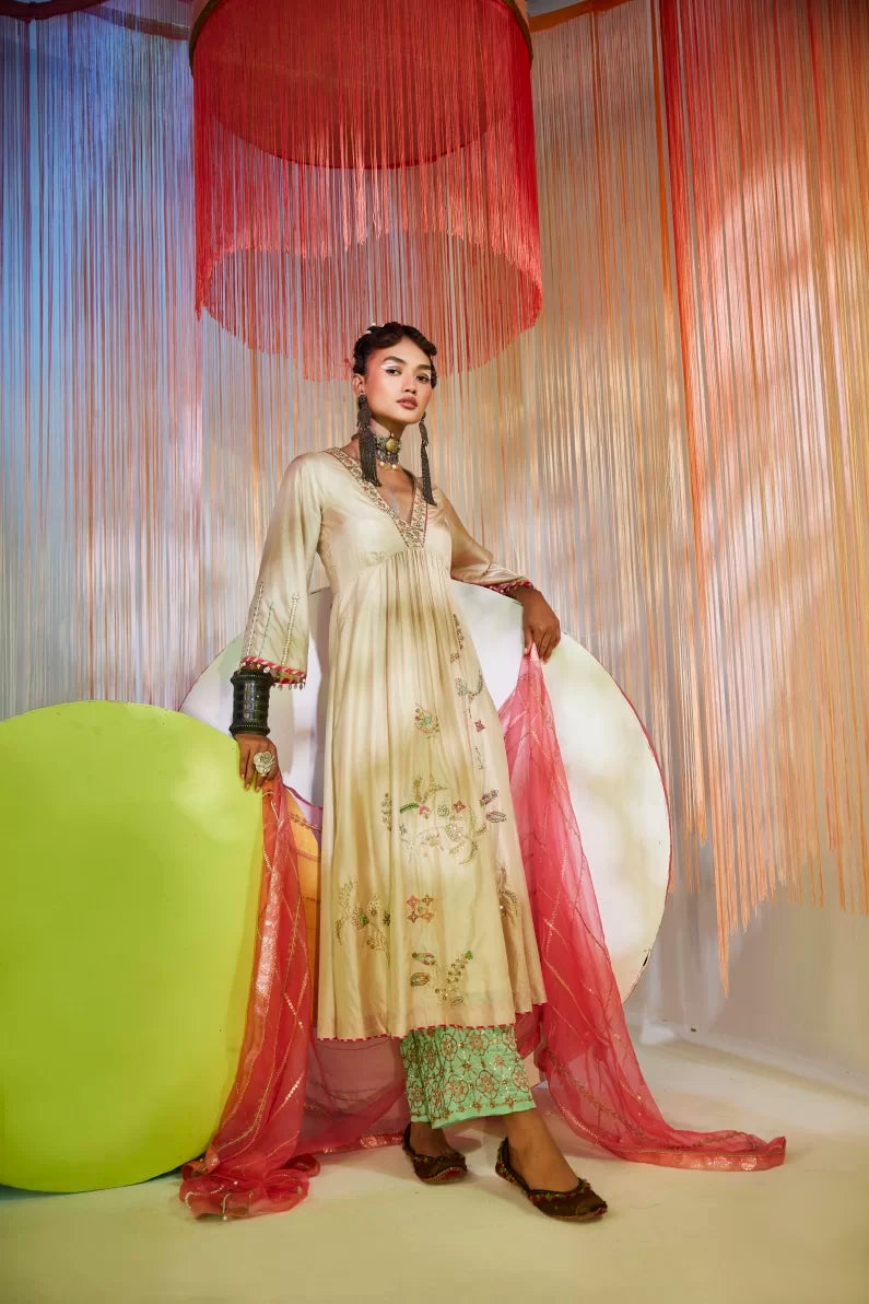 IVORY JAAL SILK KURTA SET Kurta Sets by Rajiramniq for women in Singapore
