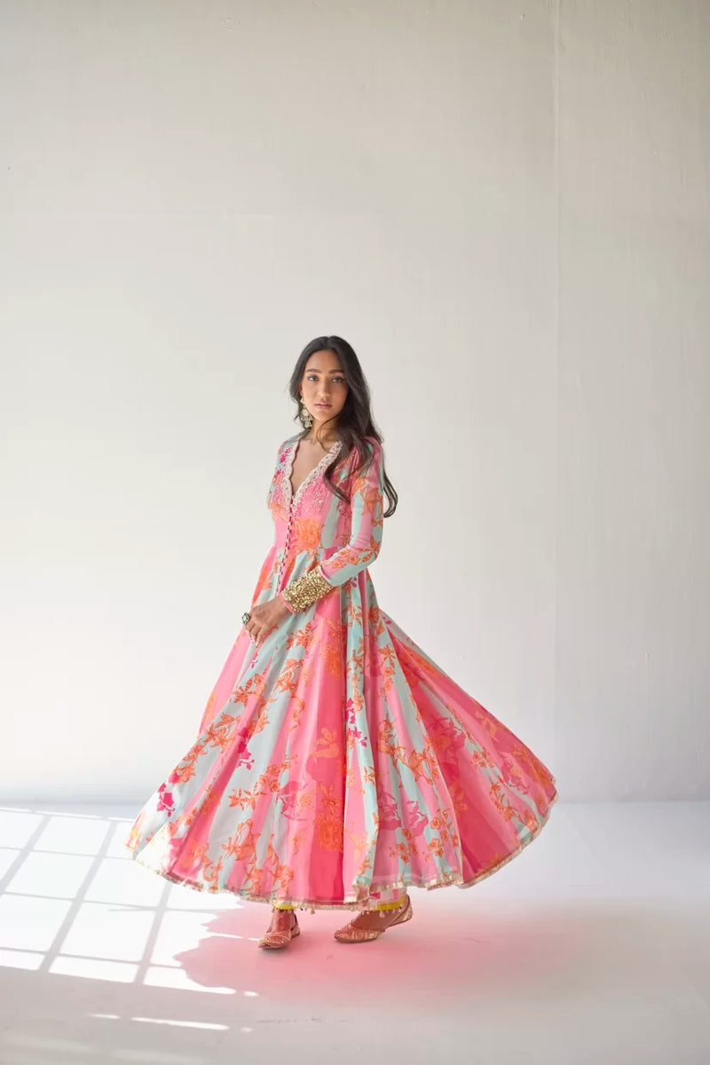 HOT PINK ORCHID ANARKALI SET by Rajiramniq for women in Singapore