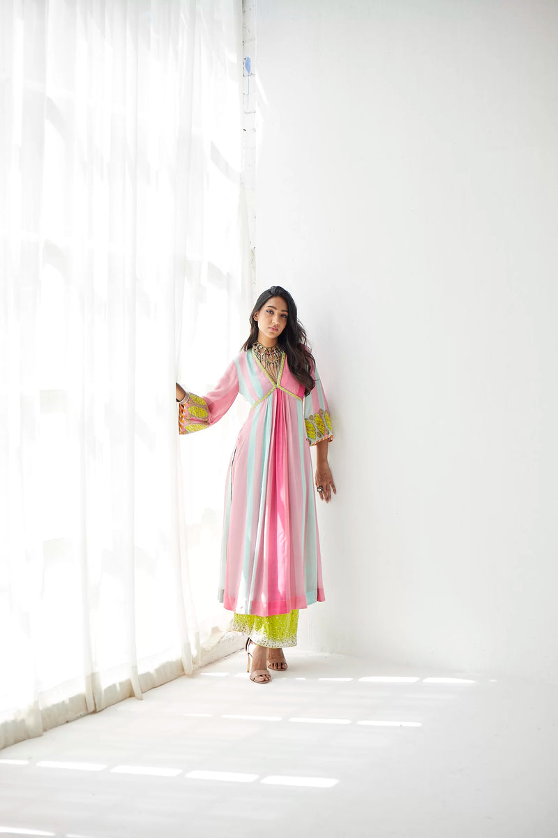 BRIGHT PINK BELL SLEEVE KURTA SET Kurta Sets by Rajiramniq for women in Singapore