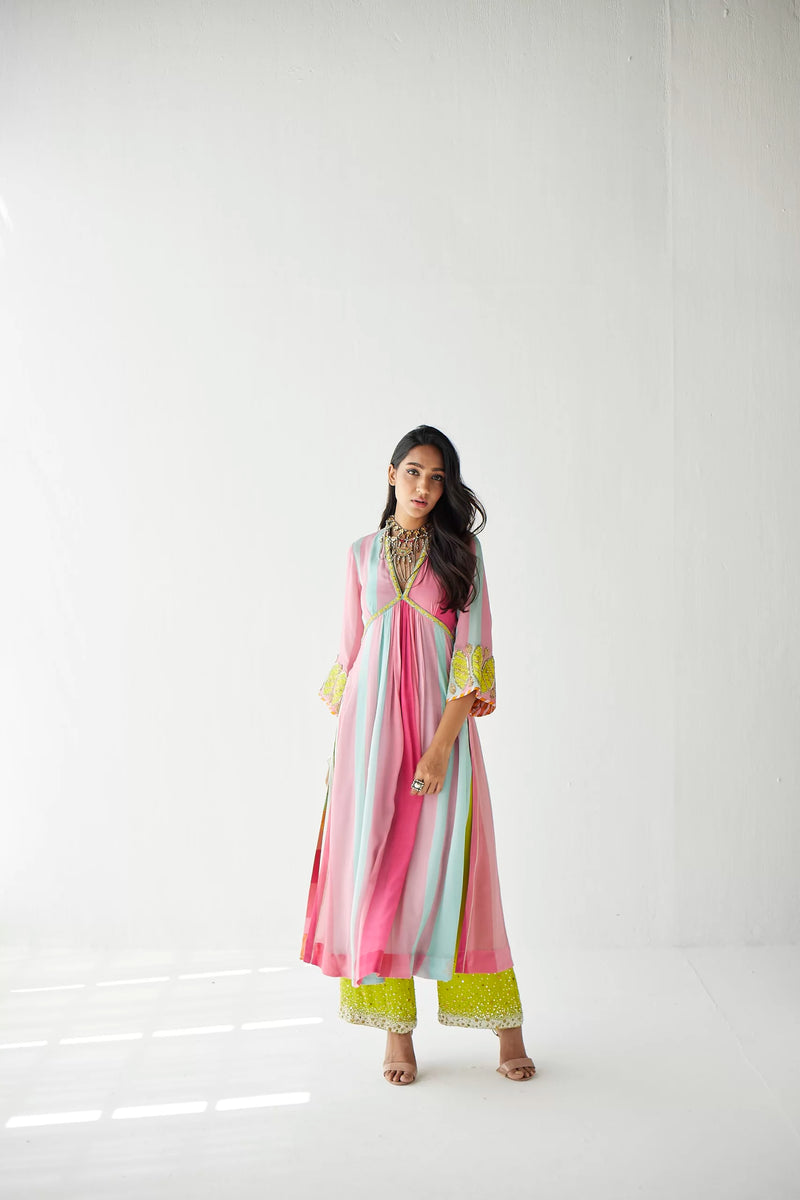 BRIGHT PINK BELL SLEEVE KURTA SET Kurta Sets by Rajiramniq for women in Singapore