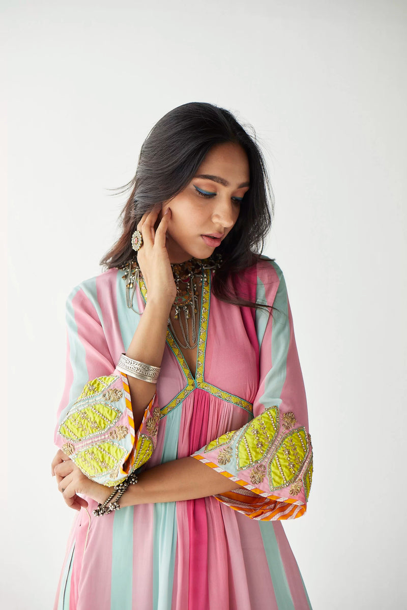BRIGHT PINK BELL SLEEVE KURTA SET Kurta Sets by Rajiramniq for women in Singapore