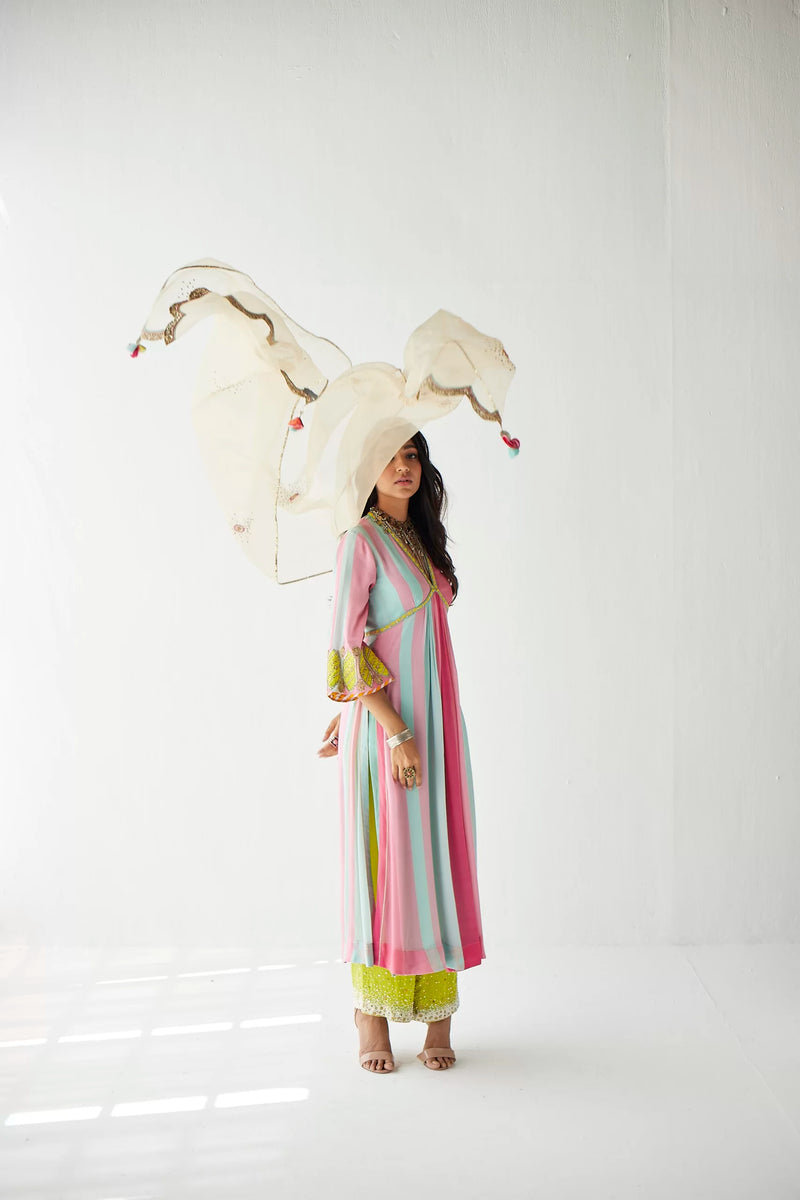 BRIGHT PINK BELL SLEEVE KURTA SET Kurta Sets by Rajiramniq for women in Singapore