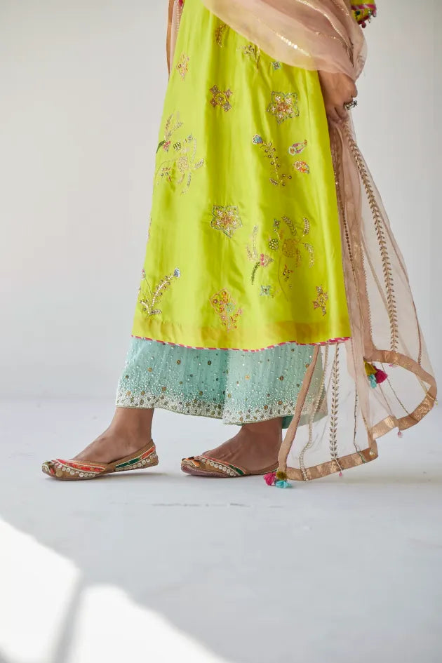 LIME GREEN JAAL SILK KURTA SET Kurta Sets by Rajiramniq for women in Singapore