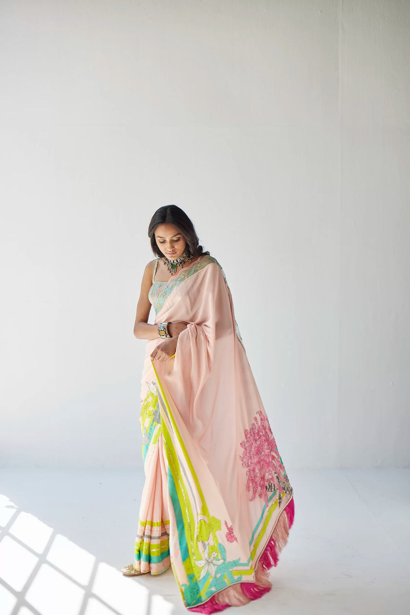NUDE PINK ORCHID SARI Sarees by Rajiramniq for women in Singapore