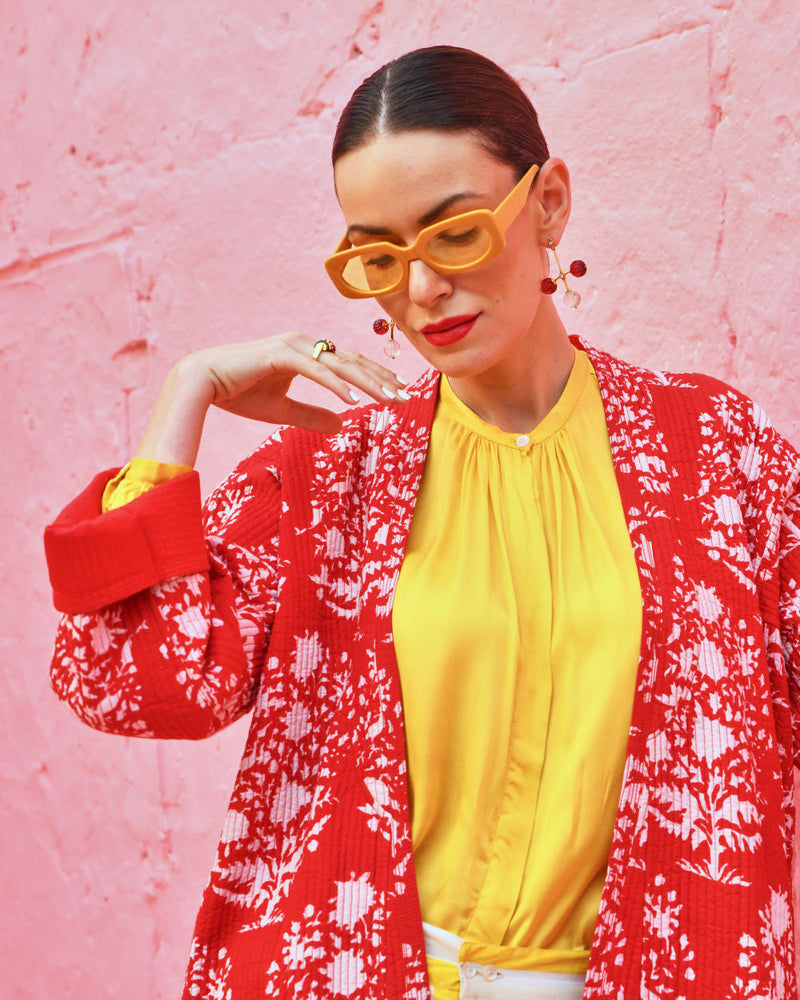 LAAL PARI Jackets & Overlays by TOKREE in red color for women in Singapore