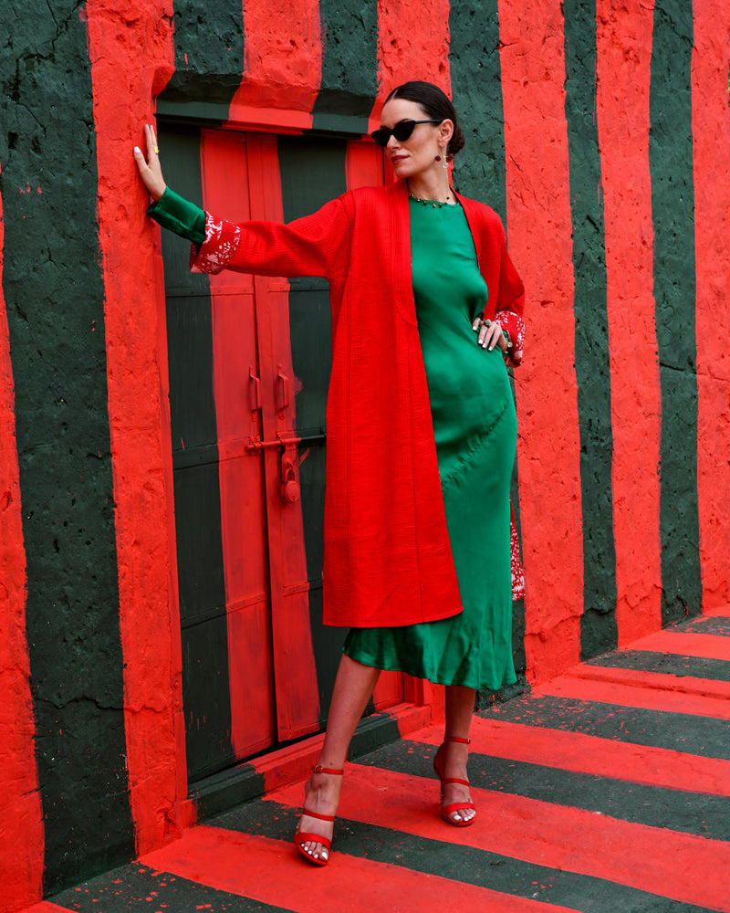 LAAL PARI Jackets & Overlays by TOKREE in red color for women in Singapore