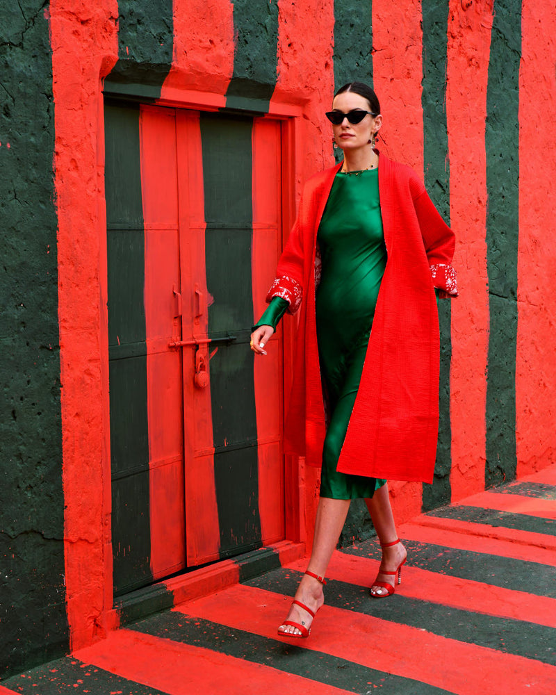 LAAL PARI Jackets & Overlays by TOKREE in red color for women in Singapore