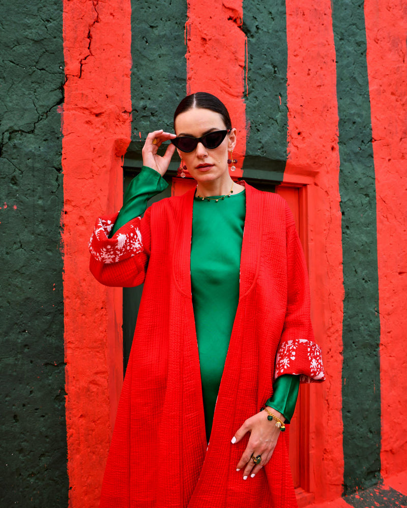 LAAL PARI Jackets & Overlays by TOKREE in red color for women in Singapore