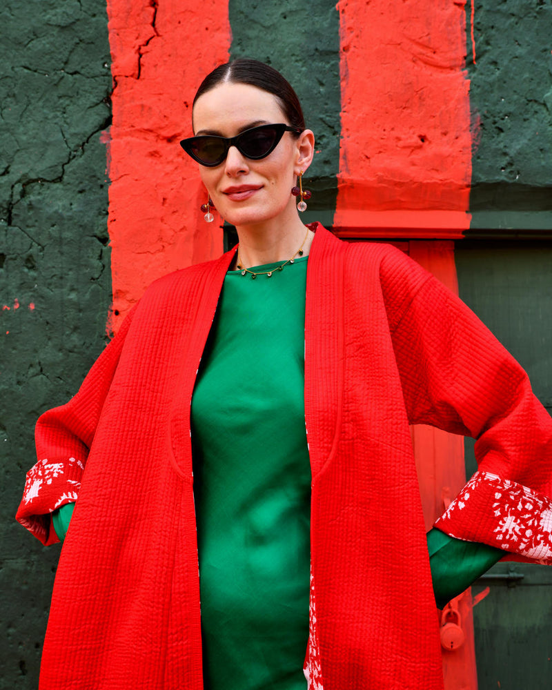 LAAL PARI Jackets & Overlays by TOKREE in red color for women in Singapore