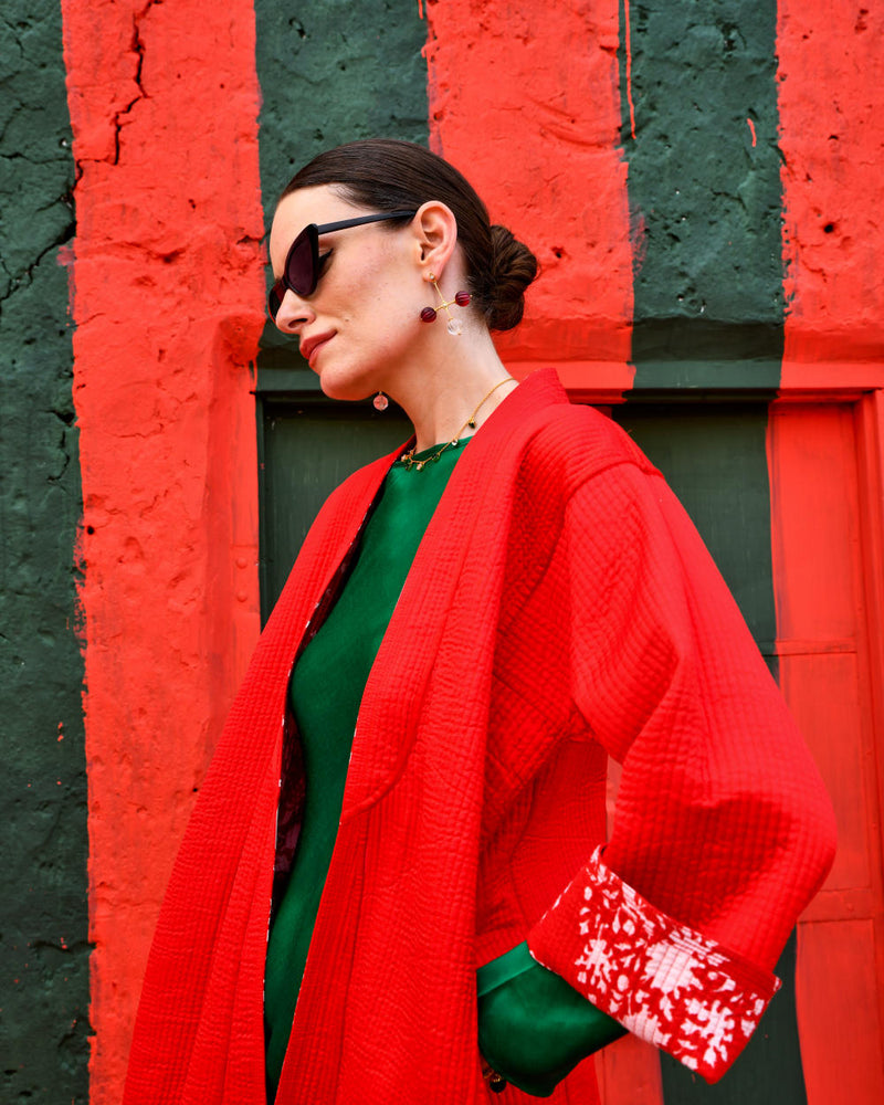 LAAL PARI Jackets & Overlays by TOKREE in red color for women in Singapore