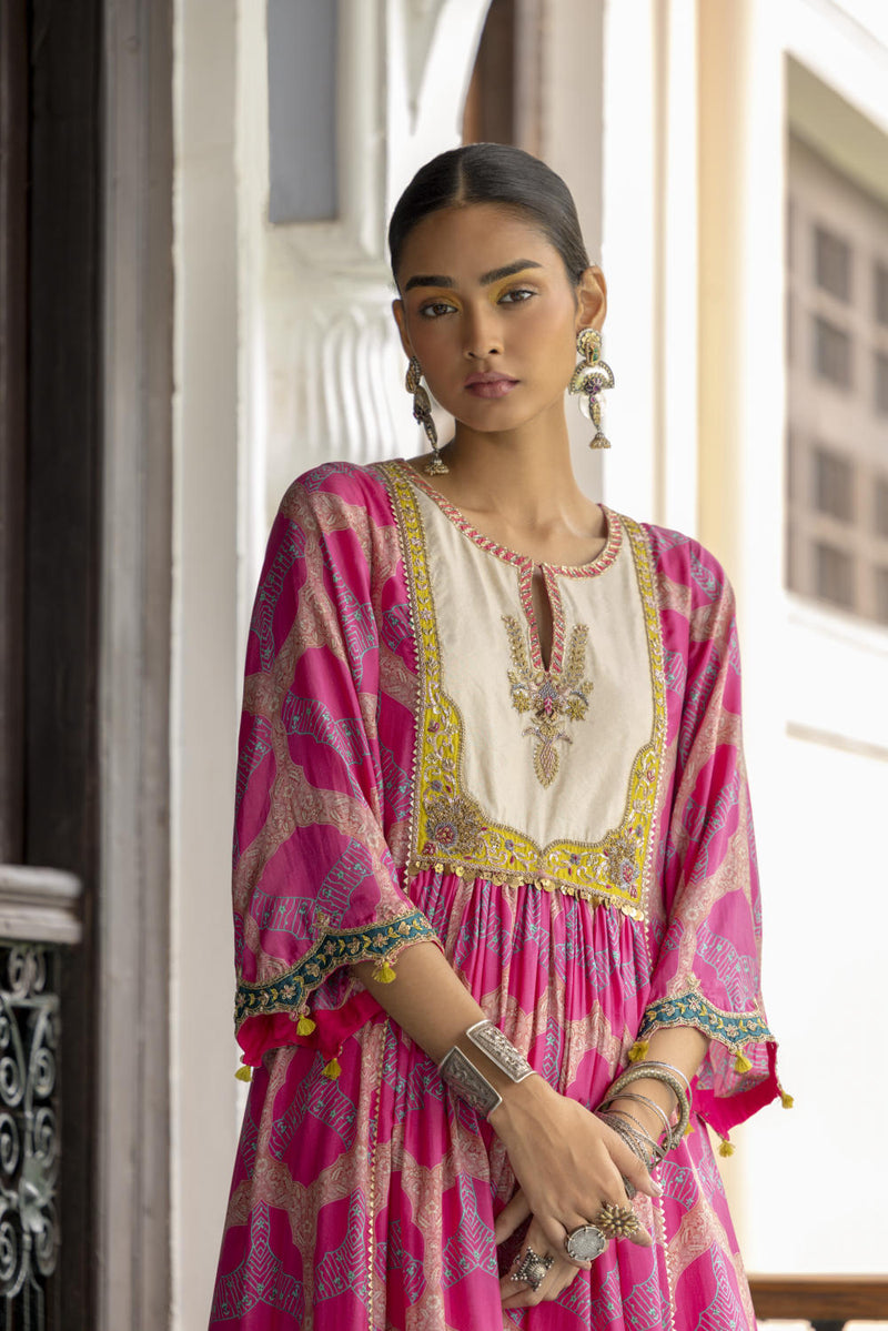 Fariba Hot Pink Ivory Yoke Kurta Set Kurta Sets by Rajiramniq for women in Singapore