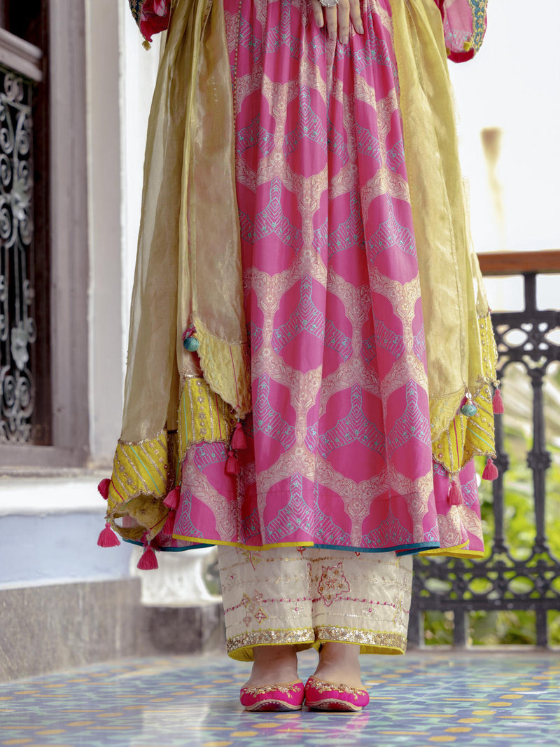 Fariba Hot Pink Ivory Yoke Kurta Set Kurta Sets by Rajiramniq for women in Singapore