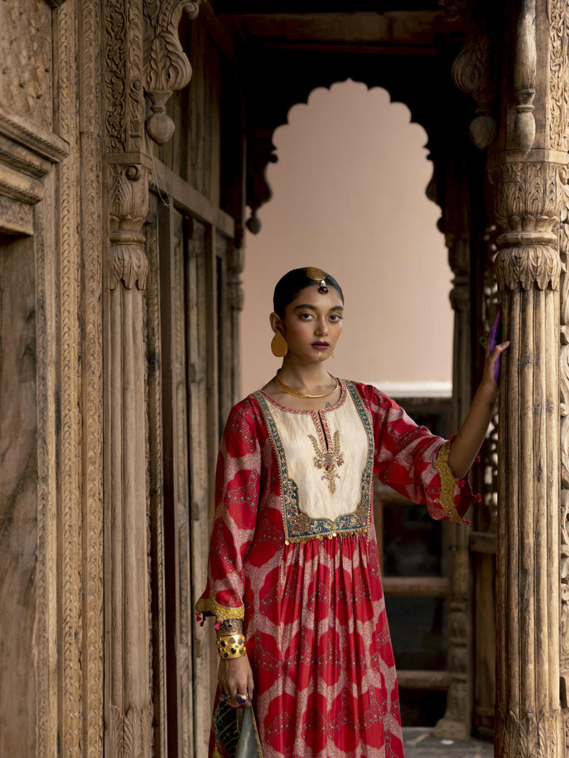 Fariba Red Ivory Yoke Kurta Set Kurta Sets by Rajiramniq for women in Singapore
