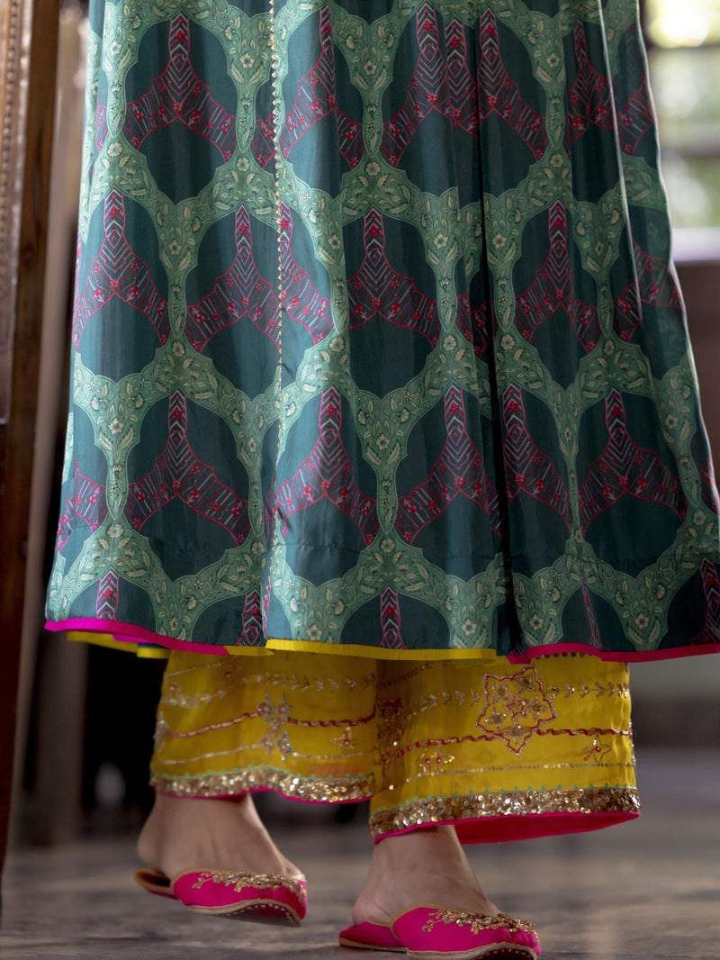 Fariba Teal Green Ivory Yoke Kurta Set Kurta Sets by Rajiramniq for women in Singapore