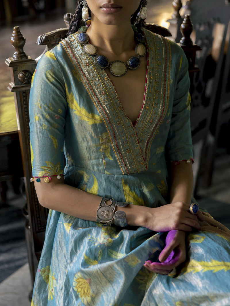 Fariba Moonlight Printed Tissue Anarkali Set Kurta Sets by Rajiramniq for women in Singapore