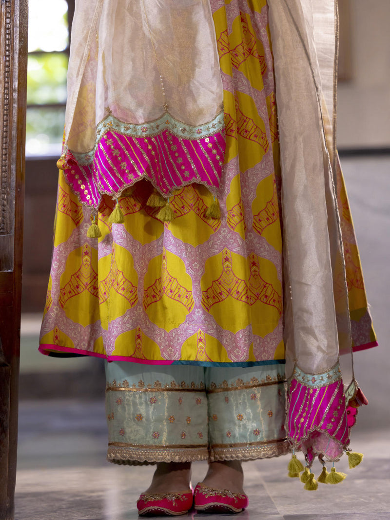 Fariba Lime Yellow Ivory Yoke Kurta Set Kurta Sets by Rajiramniq for women in Singapore