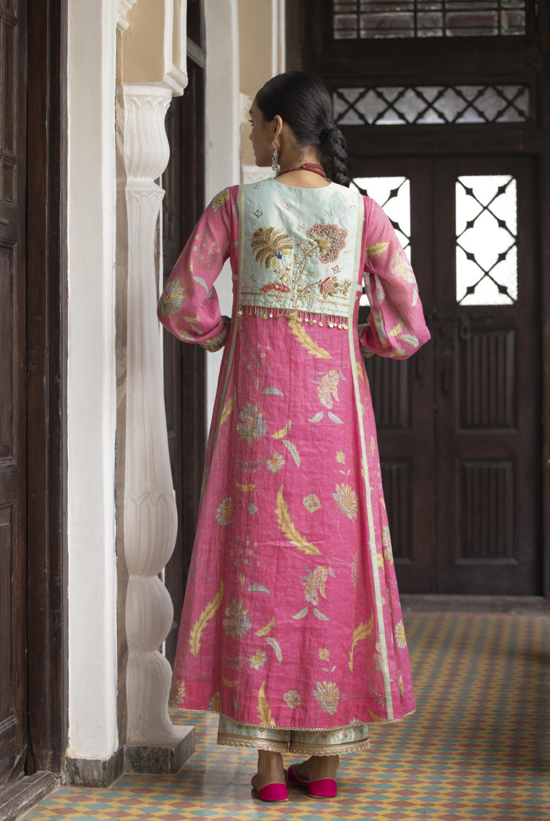 Fariba Pink Printed Back Yoke Kurta Set Kurta Sets by Rajiramniq for women in Singapore