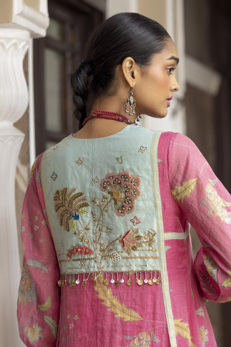 Fariba Pink Printed Back Yoke Kurta Set Kurta Sets by Rajiramniq for women in Singapore