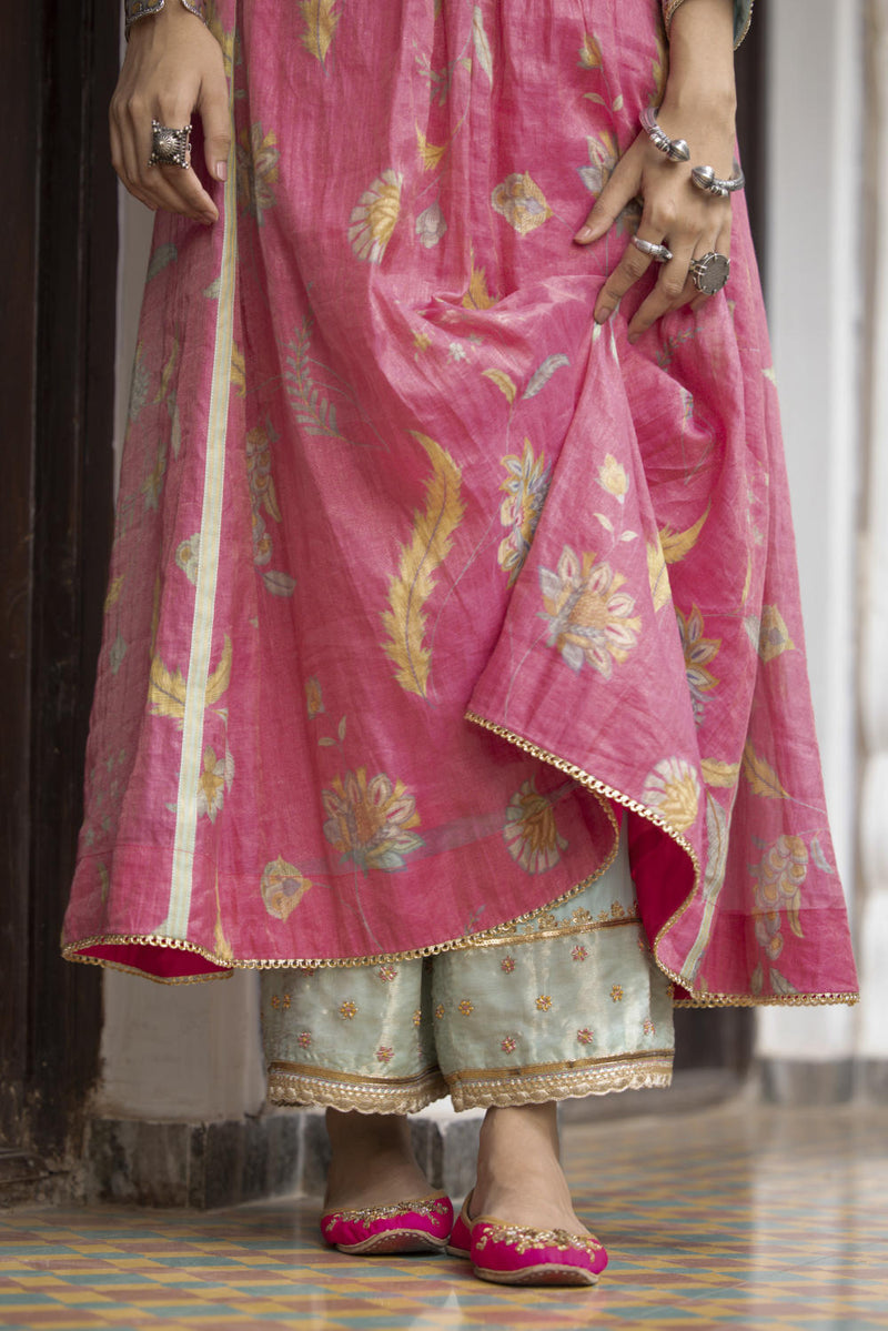 Fariba Pink Printed Back Yoke Kurta Set Kurta Sets by Rajiramniq for women in Singapore