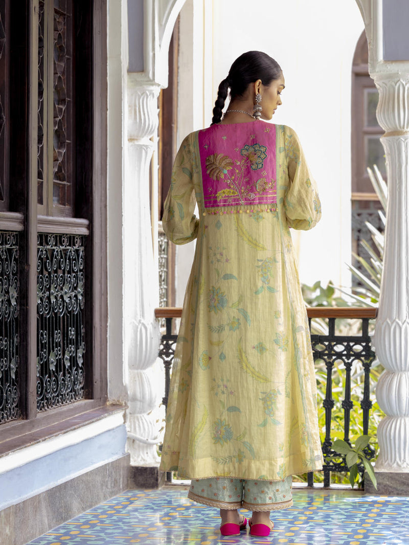 Fariba Ivory Printed Back Yoke Kurta Set Kurta Sets by Rajiramniq for women in Singapore