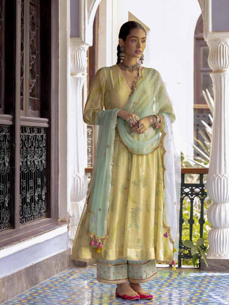 Fariba Ivory Printed Back Yoke Kurta Set Kurta Sets by Rajiramniq for women in Singapore