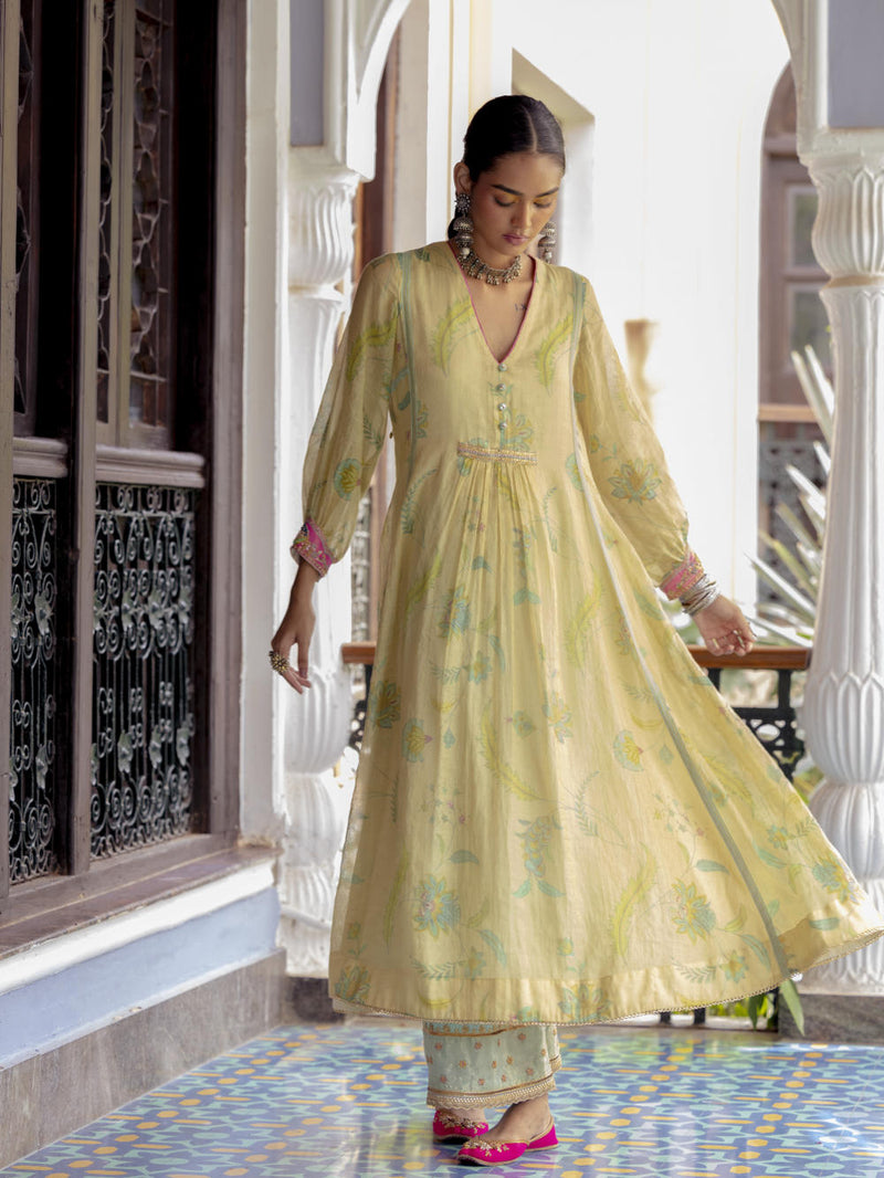 Fariba Ivory Printed Back Yoke Kurta Set Kurta Sets by Rajiramniq for women in Singapore